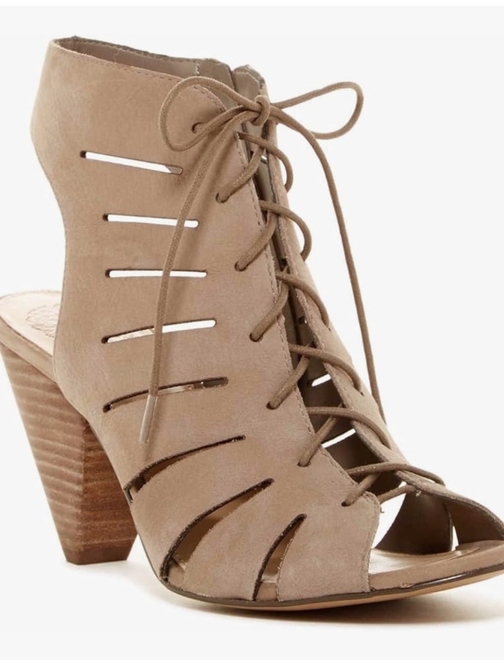 Vince Camuto Estie Taupe Lace-Up Peep-Toe Sandals, 6.5
